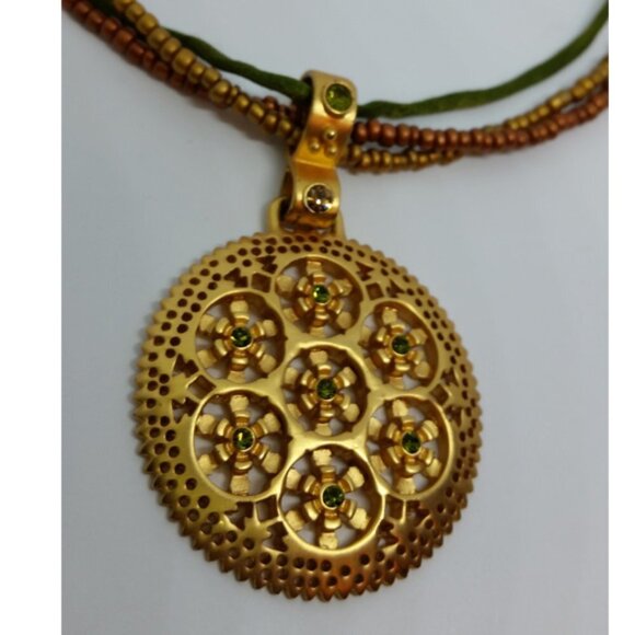 PREMIER Designs Gold Tone Dressy Medallion Pendant Beaded Layered Boho Necklace - Picture 4 of 5
